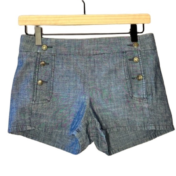 Women's 00 J. Crew Denim Chambray Sailor Shorts Gold Anchor Buttons - Picture 1 of 7